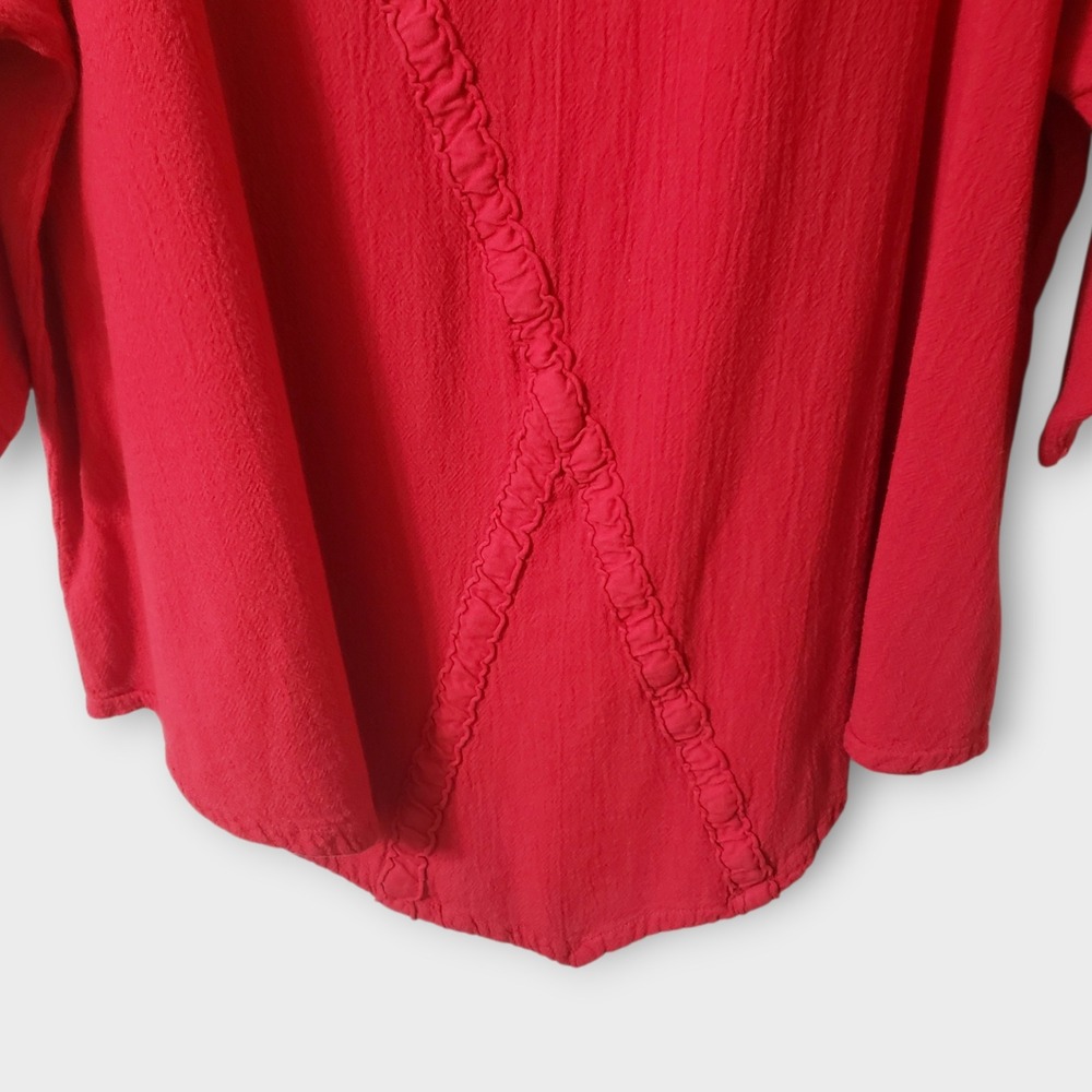 Oh My Gauze Red Artsy 100% Cotton Asymmetric Tunic Top Size 2 L/XL Lagenlook - Picture 3 of 11